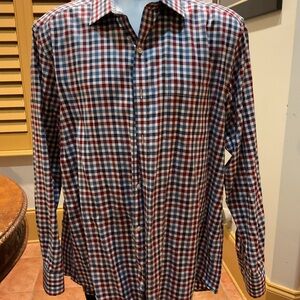 Johnston and Murphy Men's Checkered  button Shirt - Red, Blue, White